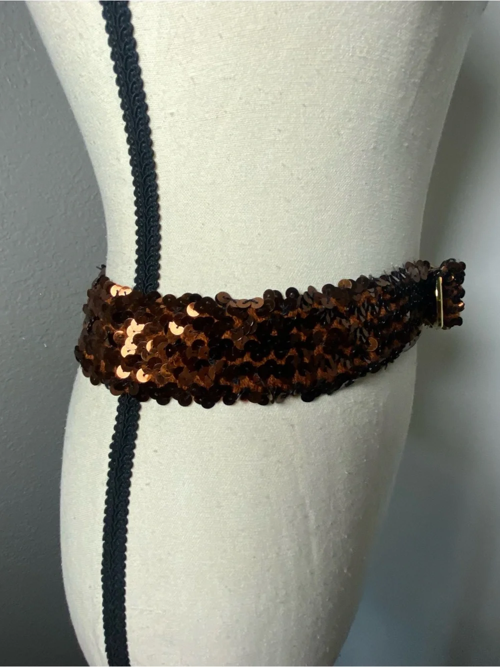 Y2K Brown & Copper Sequin Stretch Belt One Size